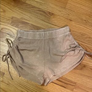 Women's Tan Shorts with adjustable side ties